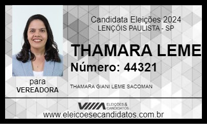 Candidato THAMARA LEME 2024 - LENÇÓIS PAULISTA - Eleições