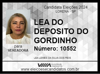 Candidato LEA DO DEPOSITO DO GORDINHO 2024 - LORENA - Eleições