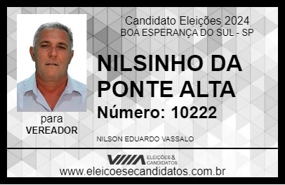 Candidato NILSINHO DA PONTE ALTA 2024 - BOA ESPERANÇA DO SUL - Eleições