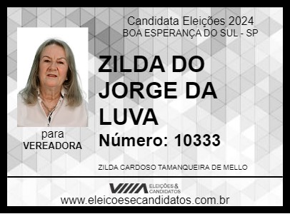 Candidato ZILDA DO JORGE DA LUVA 2024 - BOA ESPERANÇA DO SUL - Eleições