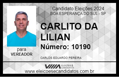 Candidato CARLITO DA LILIAN 2024 - BOA ESPERANÇA DO SUL - Eleições