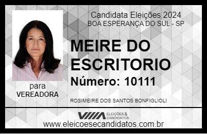 Candidato MEIRE DO ESCRITORIO 2024 - BOA ESPERANÇA DO SUL - Eleições