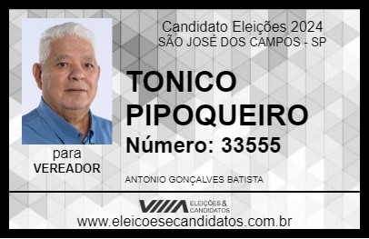 Candidato TONICO PIPOQUEIRO 2024 - SÃO JOSÉ DOS CAMPOS - Eleições