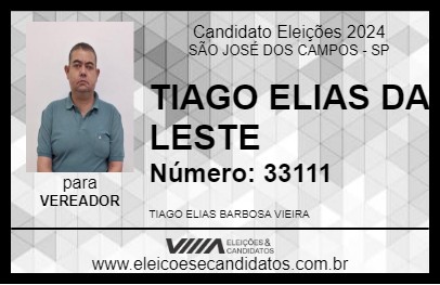 Candidato TIAGO ELIAS DA LESTE 2024 - SÃO JOSÉ DOS CAMPOS - Eleições