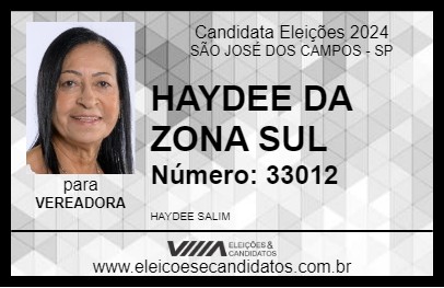 Candidato HAYDEE DA ZONA SUL 2024 - SÃO JOSÉ DOS CAMPOS - Eleições