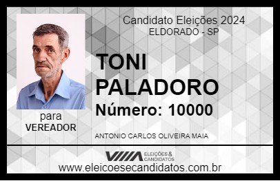 Candidato TONI PALADORO 2024 - ELDORADO - Eleições