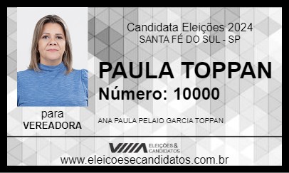 Candidato PAULA TOPPAN 2024 - SANTA FÉ DO SUL - Eleições