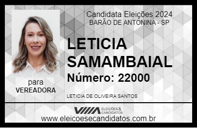 Candidato LETICIA SAMAMBAIAL 2024 - BARÃO DE ANTONINA - Eleições