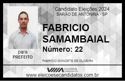 Candidato FABRICIO SAMAMBAIAL 2024 - BARÃO DE ANTONINA - Eleições