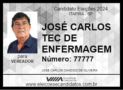 Candidato JOSÉ CARLOS TEC DE ENFERMAGEM 2024 - ITAPIRA - Eleições