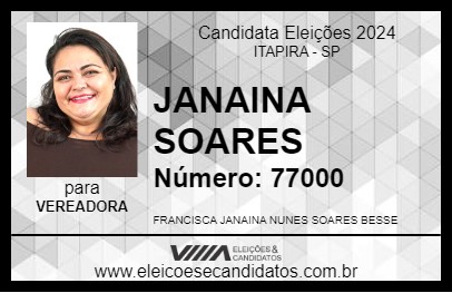 Candidato JANAINA SOARES 2024 - ITAPIRA - Eleições