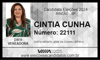 Candidato CINTIA CUNHA 2024 - RINCÃO - Eleições