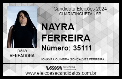 Candidato NAYRA FERREIRA 2024 - GUARATINGUETÁ - Eleições