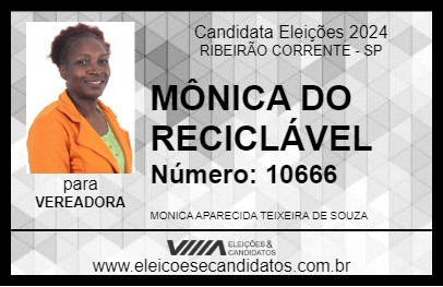 Candidato MÔNICA DO RECICLÁVEL 2024 - RIBEIRÃO CORRENTE - Eleições