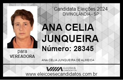 Candidato ANA CELIA JUNQUEIRA 2024 - DIVINOLÂNDIA - Eleições