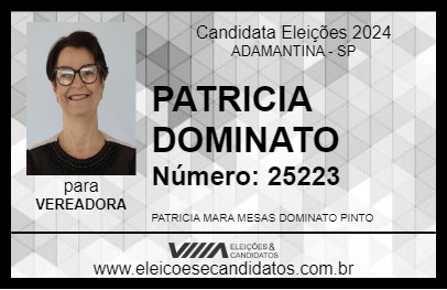 Candidato PATRICIA DOMINATO 2024 - ADAMANTINA - Eleições