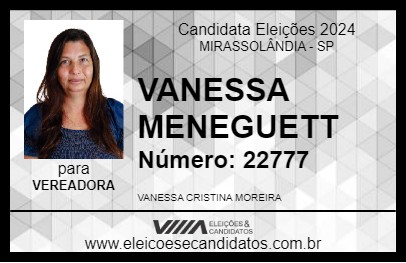 Candidato VANESSA MENEGUETT 2024 - MIRASSOLÂNDIA - Eleições