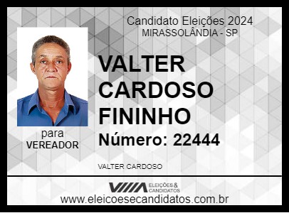 Candidato VALTER  CARDOSO FININHO 2024 - MIRASSOLÂNDIA - Eleições