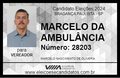 Candidato MARCELO DA AMBULÂNCIA  2024 - BRAGANÇA PAULISTA - Eleições