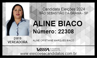 Candidato ALINE BIACO 2024 - SÃO SEBASTIÃO DA GRAMA - Eleições