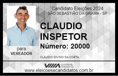 Candidato CLAUDIO INSPETOR 2024 - SÃO SEBASTIÃO DA GRAMA - Eleições