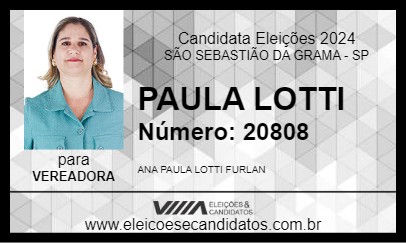 Candidato PAULA LOTTI 2024 - SÃO SEBASTIÃO DA GRAMA - Eleições