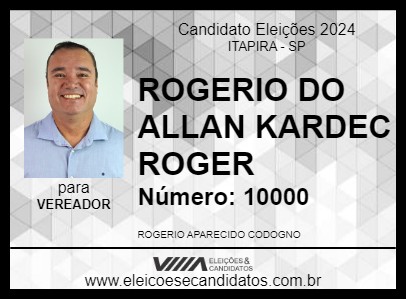 Candidato ROGERIO DO ALLAN KARDEC  ROGER 2024 - ITAPIRA - Eleições