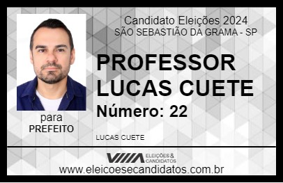 Candidato LUCAS CUETE 2024 - SÃO SEBASTIÃO DA GRAMA - Eleições