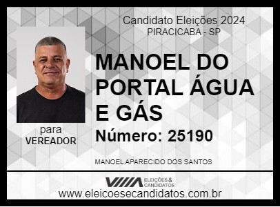 Candidato MANOEL DO PORTAL ÁGUA E GÁS 2024 - PIRACICABA - Eleições