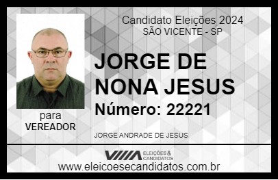 Candidato JORGE DE NONA JESUS 2024 - SÃO VICENTE - Eleições