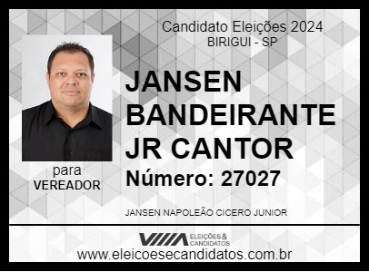 Candidato JANSEN BANDEIRANTE JR CANTOR 2024 - BIRIGUI - Eleições