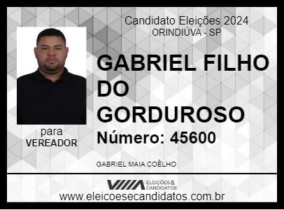 Candidato GABRIEL FILHO DO GORDUROSO 2024 - ORINDIÚVA - Eleições