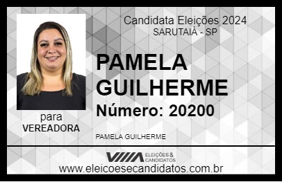 Candidato PAMELA GUILHERME 2024 - SARUTAIÁ - Eleições