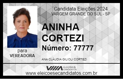 Candidato ANINHA CORTEZI 2024 - VARGEM GRANDE DO SUL - Eleições