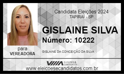 Candidato GISLAINE SILVA 2024 - TAPIRAÍ - Eleições