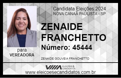 Candidato ZENAIDE FRANCHETTO 2024 - NOVA CANAÃ PAULISTA - Eleições