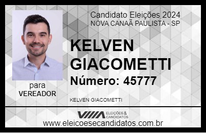 Candidato KELVEN GIACOMETTI 2024 - NOVA CANAÃ PAULISTA - Eleições