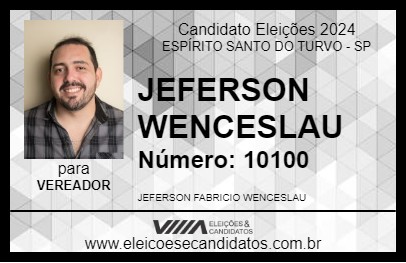 Candidato JEFERSON WENCESLAU 2024 - ESPÍRITO SANTO DO TURVO - Eleições