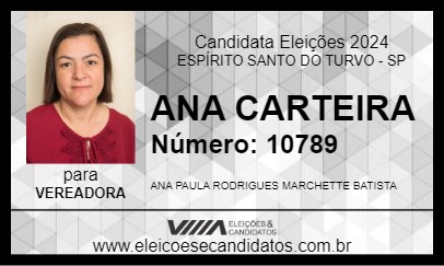 Candidato ANA CARTEIRA 2024 - ESPÍRITO SANTO DO TURVO - Eleições