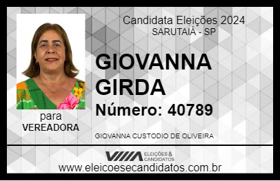 Candidato GIOVANNA GIRDA 2024 - SARUTAIÁ - Eleições