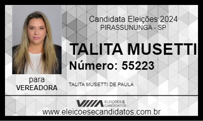 Candidato TALITA MUSETTI 2024 - PIRASSUNUNGA - Eleições