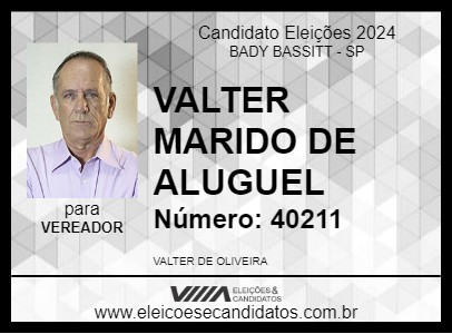 Candidato VALTER MARIDO DE ALUGUEL 2024 - BADY BASSITT - Eleições