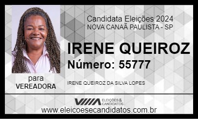 Candidato IRENE QUEIROZ 2024 - NOVA CANAÃ PAULISTA - Eleições