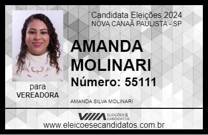 Candidato AMANDA MOLINARI 2024 - NOVA CANAÃ PAULISTA - Eleições