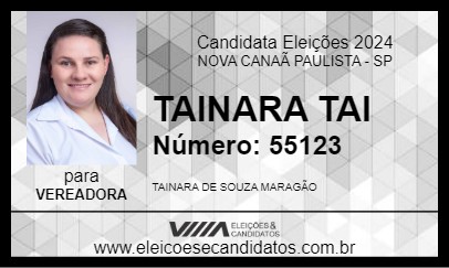 Candidato TAINARA TAI 2024 - NOVA CANAÃ PAULISTA - Eleições