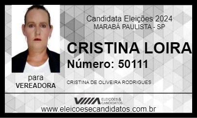 Candidato CRISTINA LOIRA 2024 - MARABÁ PAULISTA - Eleições