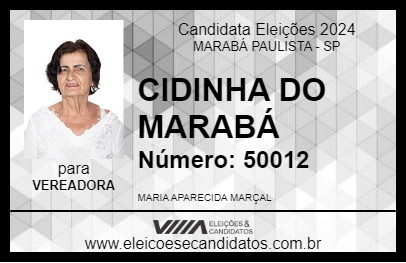 Candidato CIDINHA DO MARABÁ 2024 - MARABÁ PAULISTA - Eleições