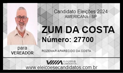 Candidato ZUM DA COSTA  2024 - AMERICANA - Eleições