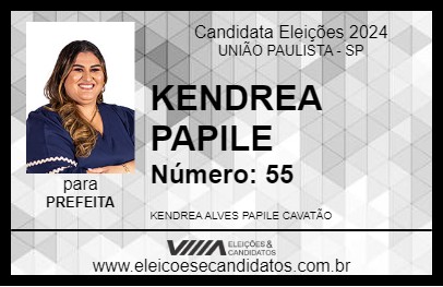 Candidato KENDREA PAPILE 2024 - UNIÃO PAULISTA - Eleições