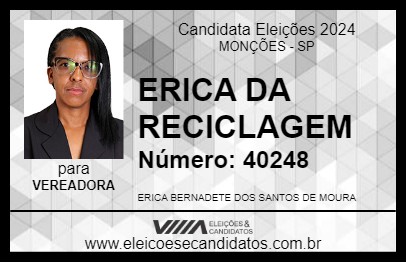 Candidato ERICA DA RECICLAGEM 2024 - MONÇÕES - Eleições